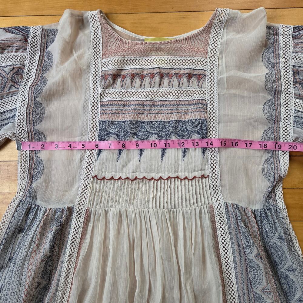 Anthropologie Maeve Toronto Embroidered Peasant Midi Dress Boho Gauze Small - Picture 10 of 15